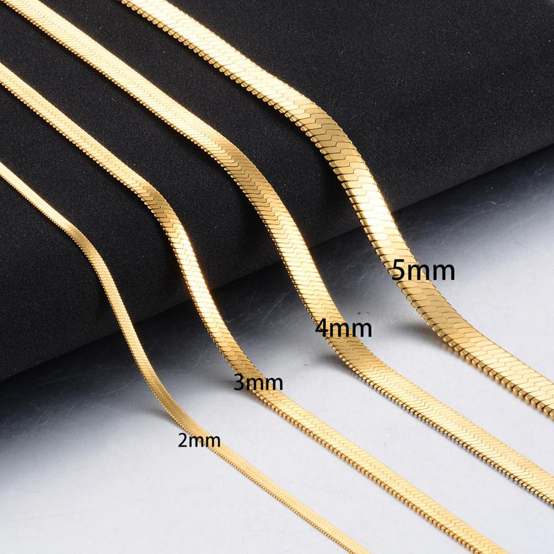 Width 3mm Stainless Steel Flat Necklace Gold Waterproof  Filmy Snake Chain Men Gift Jewelry Various Length