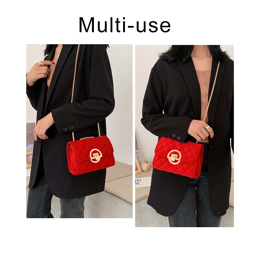 Winter Solid Color Velvet Small Crossbody Bags For Women 2021 Lady Shoulder Messenger Bag Luxury Designer Purses and Handbags