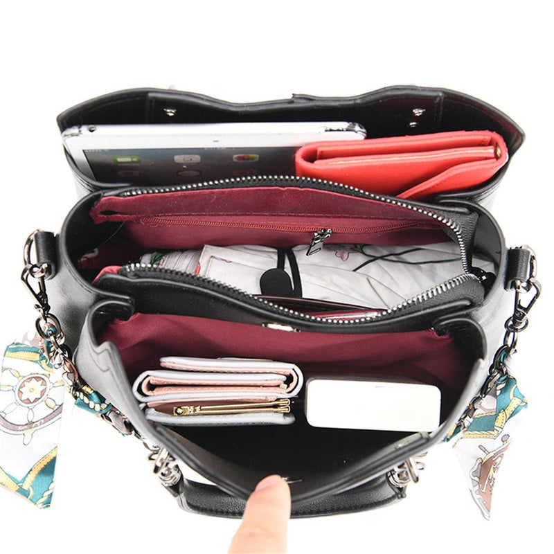 Woman Handbags High Quality Leather Bag Female Scarves Chain Shoulder Crossbody Bags For Women Party Ladies White Totes Bolsas