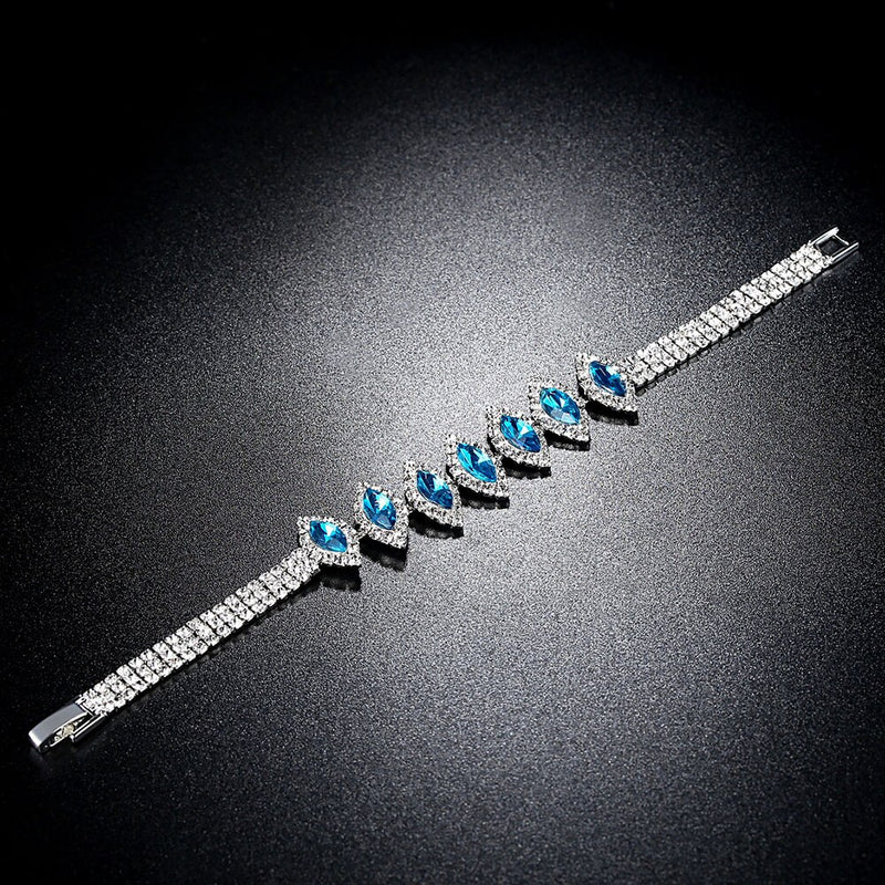 Women Crystal Bracelet Acid Blue Crystal Charm Tennis Bracelet In Rhodium Plated Micro Pave AAA Cubic Zirconia Stone Jewelry