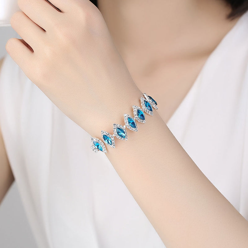 Women Crystal Bracelet Acid Blue Crystal Charm Tennis Bracelet In Rhodium Plated Micro Pave AAA Cubic Zirconia Stone Jewelry