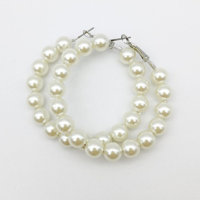 Women Elegant White Pearl Round Circle Hoop Earring Oversize Pearl Geometric Ear Rings Fashion Jewelry