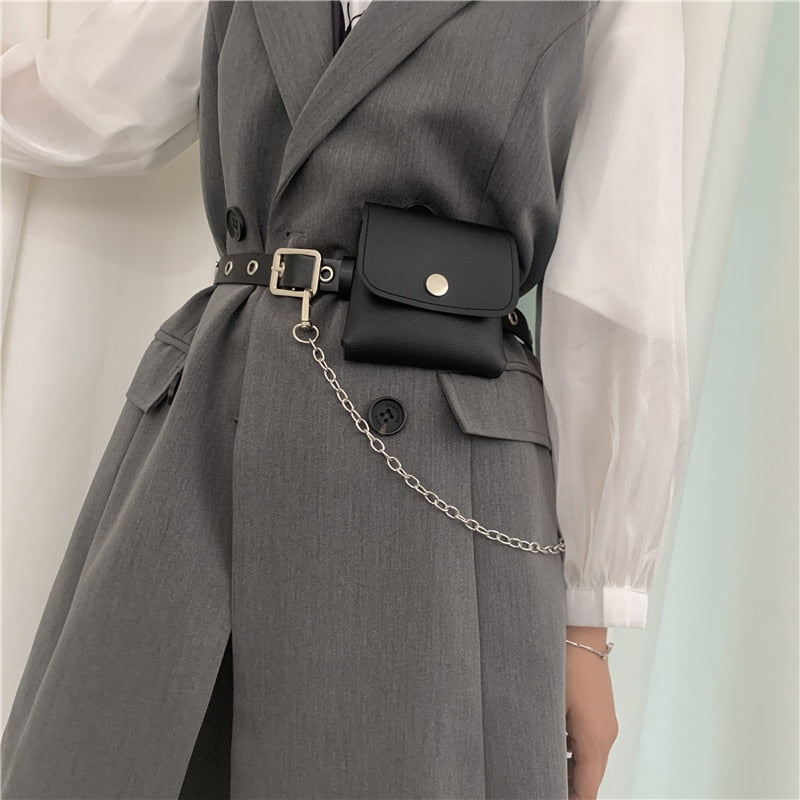Women Fashion Waist Pack PU Fanny Pack Simple Women's Gift Belt Bag Phone Chain Bags For Lady Casual Pack Female Purse Black