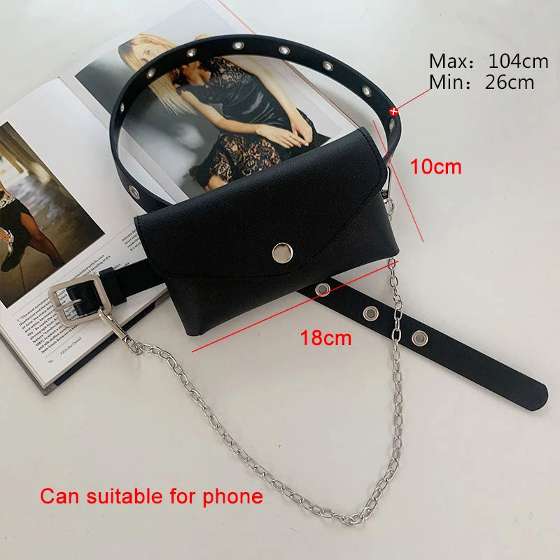 Women Fashion Waist Pack PU Fanny Pack Simple Women's Gift Belt Bag Phone Chain Bags For Lady Casual Pack Female Purse Black