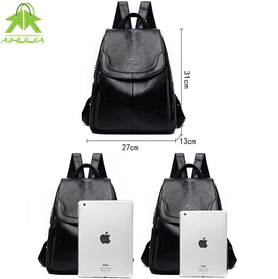 Women Quality Leather Backpacks for Girls Sac A Dos Casual Daypack Black Vintage Backpack School Bags for Girls Mochila Rucksack