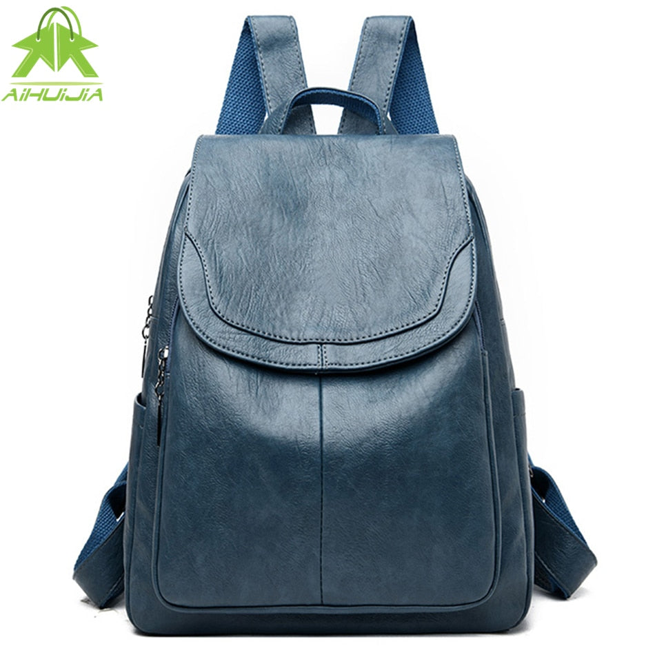Women Quality Leather Backpacks for Girls Sac A Dos Casual Daypack Black Vintage Backpack School Bags for Girls Mochila Rucksack