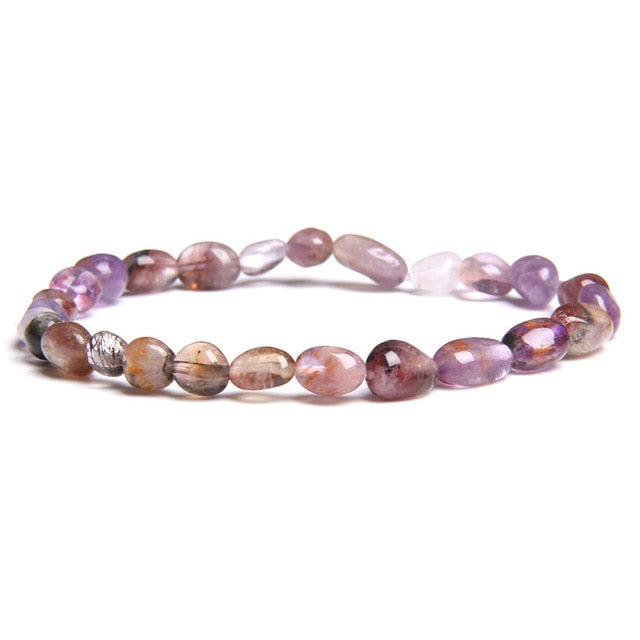 Women lucky Natural freeform pebble black purple Rutilated Quartz pink white crystal grey Labradorite stone beads bracelet gifts