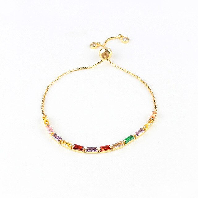 Women's Fashion Gold filled Rainbow Gold/ Color Adjustable Tennis Chain AAA Cubic Zirconia CZ Rhinestone Bracelet Bangle