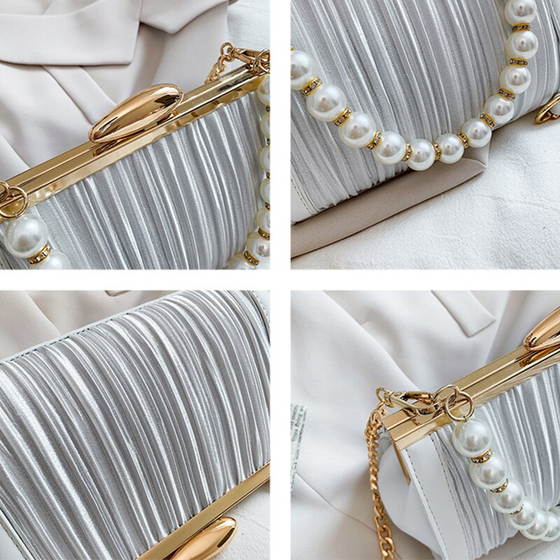 Women's Pearl Chain Handbag Elegant White Wedding Clutch Purse Bag Luxury Design Ladies Small Shoulder Bag for Party ZD1890