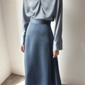 Women's Skirt Korean Style A-line Satin Blue Black High Waist Ankle Length Woman Skirts Mujer faldas Femme Jupes Saias Mulher