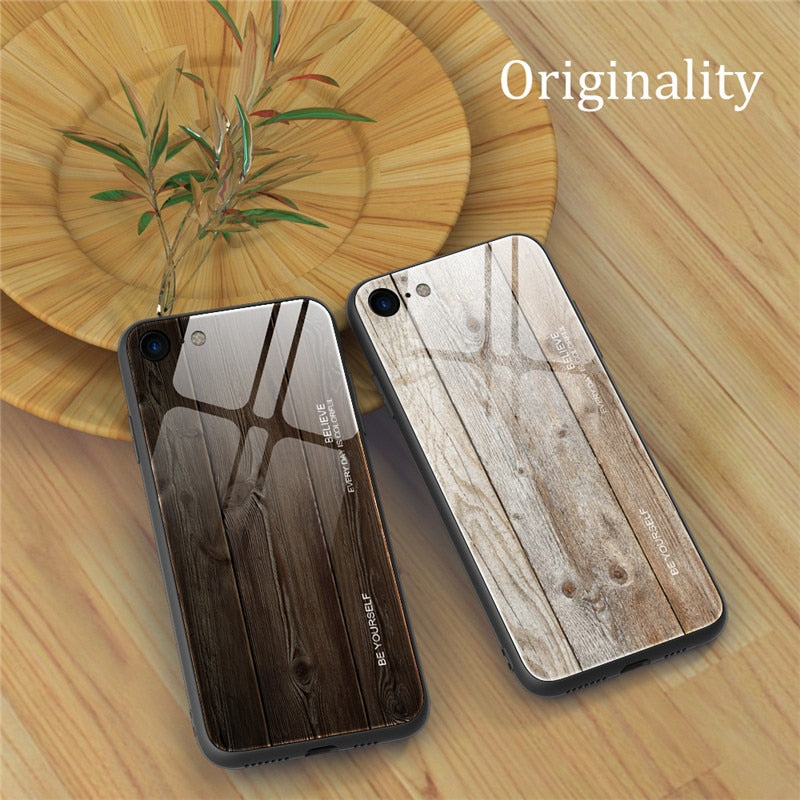 Wood grain tempered glass phone case For iPhone 11 Pro 7 8 6 6S plus Tempered Glass Case For iPhone X XS MAX 11 12 Pro XR cases