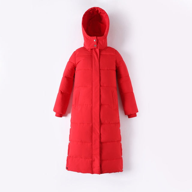 X-Long Parkas Female Winter Solid Plus Size Thick Women's Jacket 2020 Hooded Stand Collar Loose Cotton Padded Causal Coat Ladies