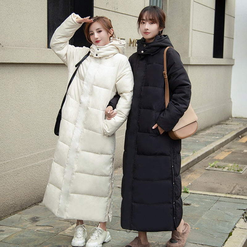 X-Long Parkas Female Winter Solid Plus Size Thick Women's Jacket 2020 Hooded Stand Collar Loose Cotton Padded Causal Coat Ladies