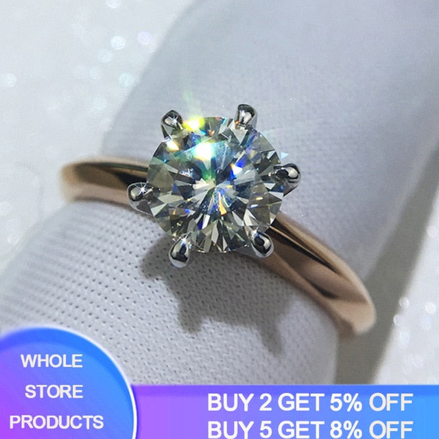 YANHUI Have 18K RGP Stamp Pure Solid White/Yellow/Rose Gold Ring Solitaire 2.0ct Lab Diamond Engagement Wedding Rings For Women