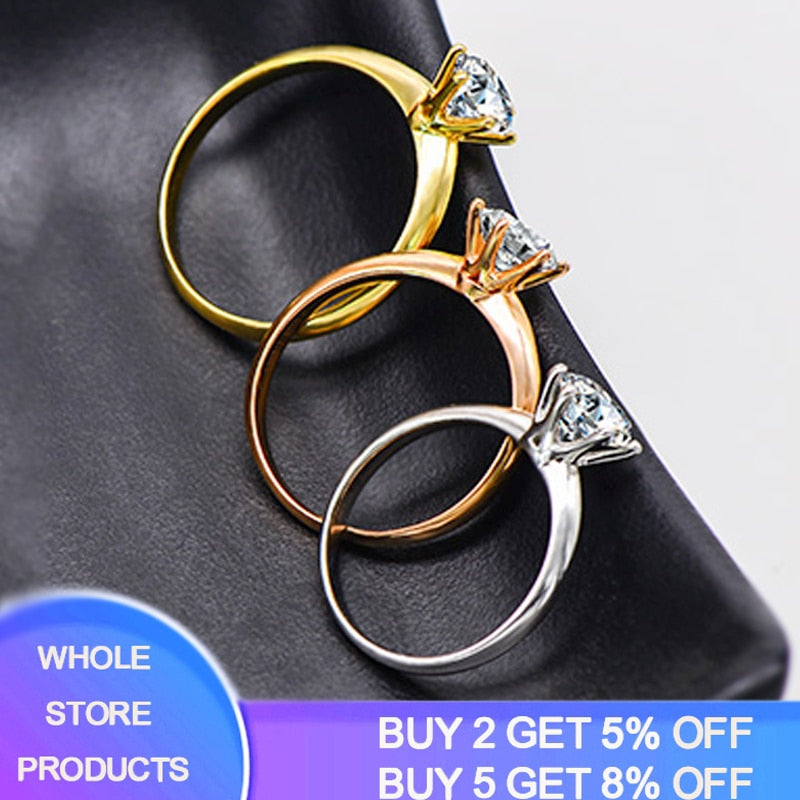 YANHUI Have 18K RGP Stamp Pure Solid White/Yellow/Rose Gold Ring Solitaire 2.0ct Lab Diamond Engagement Wedding Rings For Women