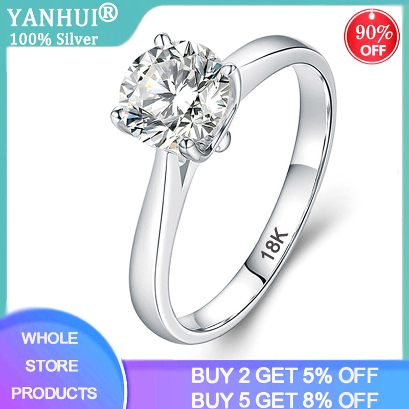 YANHUI With Certificate Luxury 18K White Gold Ring Silver 925 Jewelry Wedding Band For Women 2.0ct Lab Diamond Engagement Rings