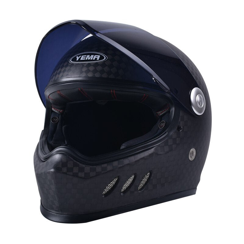 YEMA 836 Electric motorcycle helmet for men and women in all seasons personality carbon fibre Full cover retro locomotive helmet