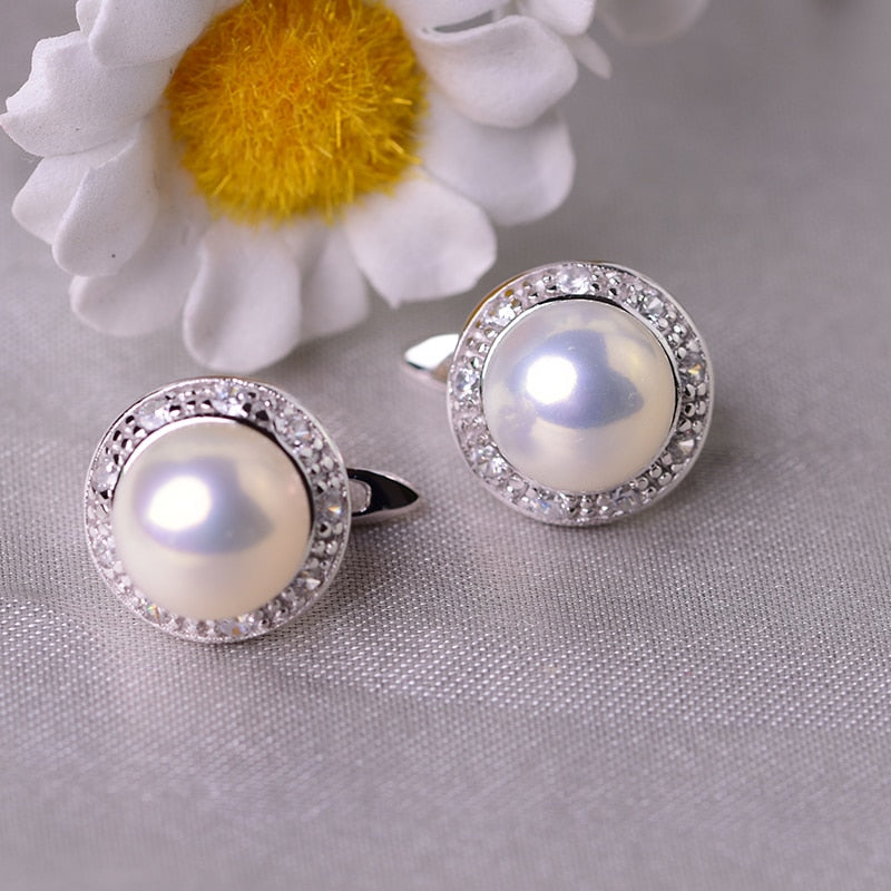 YIKALAISI 925 Sterling Silver Jewelry Pearl Earrings 2019 Fine Natural Pearl jewelry 8-9mm stud Earrings For Women wholesale