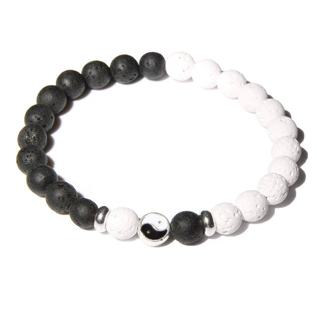 Yin Yang Bracelets For Men Lucky Couples Bracelet Women Natural Howlite Bangle Jewelry Black Onyx Stone Beads Pulsera