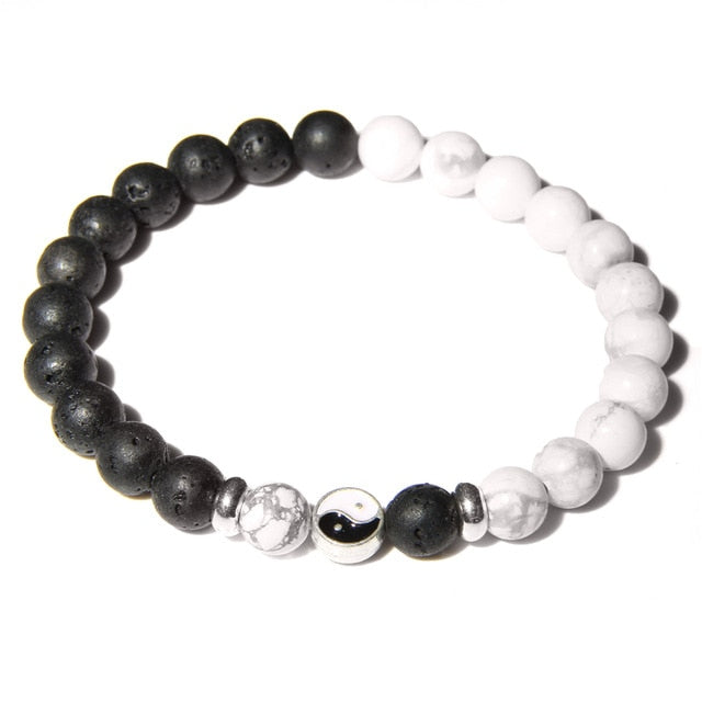 Yin Yang Bracelets For Men Lucky Couples Bracelet Women Natural Howlite Bangle Jewelry Black Onyx Stone Beads Pulsera