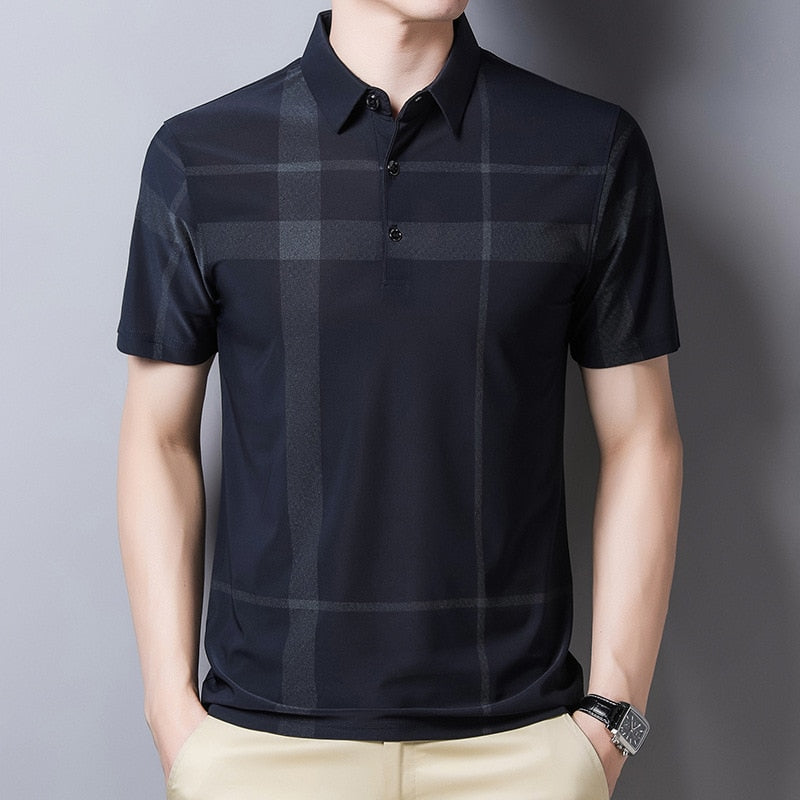 Ymwmhu Korean Style Polo Shirt for Men Short Sleeve Slim Fit Summer Thin Shirt Streetwear Men Polo Shirt Plaid Clothing Brand