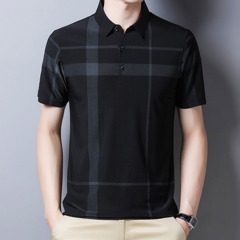 Ymwmhu Korean Style Polo Shirt for Men Short Sleeve Slim Fit Summer Thin Shirt Streetwear Men Polo Shirt Plaid Clothing Brand