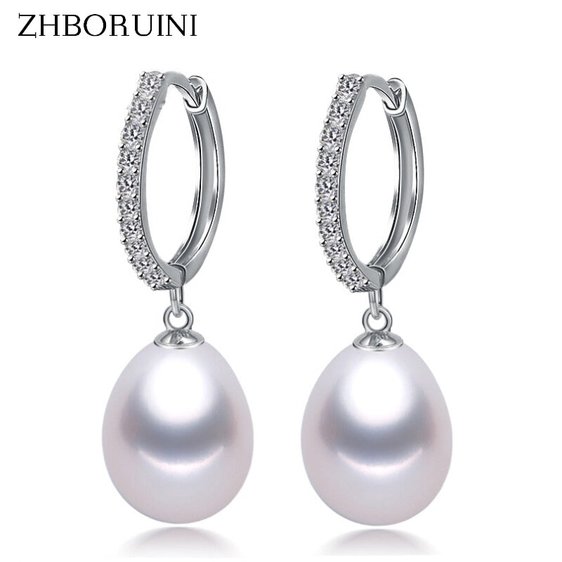 ZHBORUINI 2019 Pearl Earrings Genuine Natural Freshwater Pearl 925 Sterling Silver Earrings Pearl Jewelry For Wemon Wedding Gift