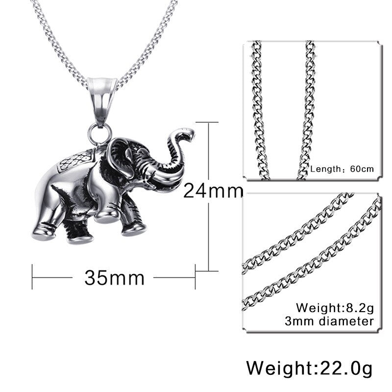 ZORCVENS Men Small Lucky Elephant Necklace Silver-color Stainless Steel Animal Pendant Charms Jewelry
