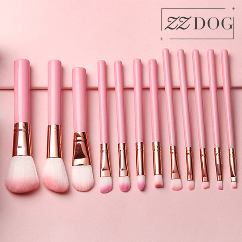 ZZDOG 12Pcs Mini Makeup Brushes Set Professional Powder Eyeshadow Foundation Cosmetic Compensate Tool Short Handle Portable