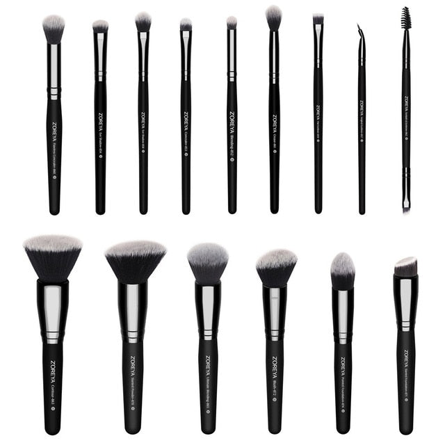 Zoreya Brand 7/15pcs Black Makeup Brushes Set Eye Shadow Powder Foundation Brush Makeup Best Blending Concealer Cosmetic Tools
