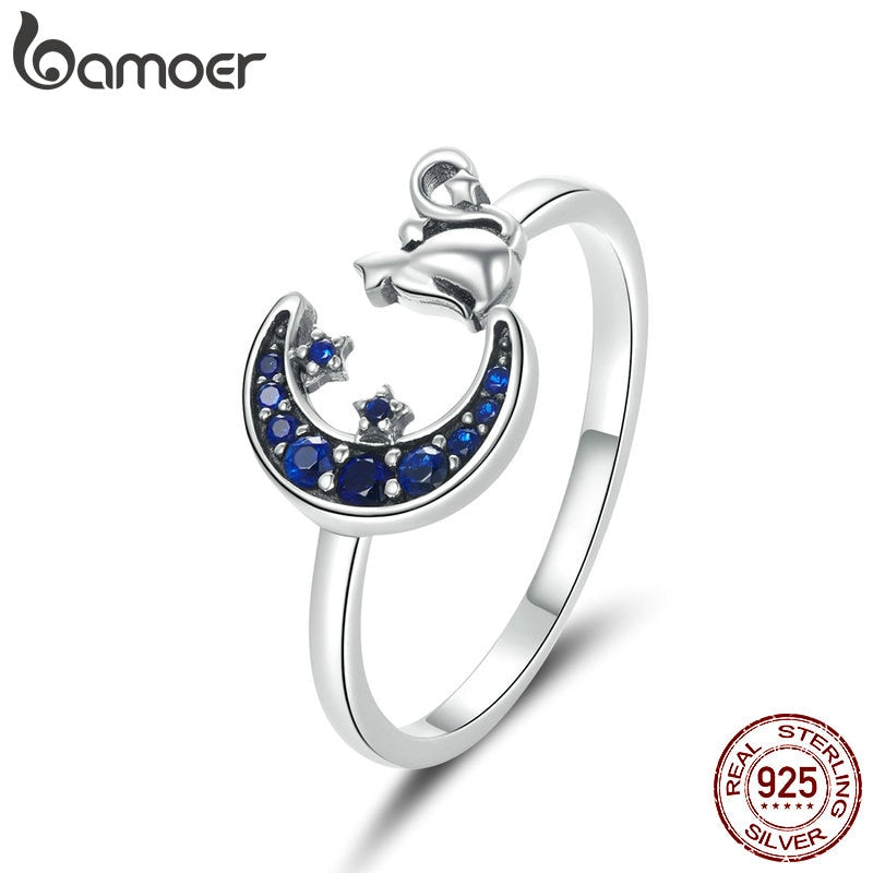 bamoer Moon & Cat Finger Rings for Women Adjustable 925 Sterling Silver Ring 2020 Spring New Collection Fashion Bijoux SCR677
