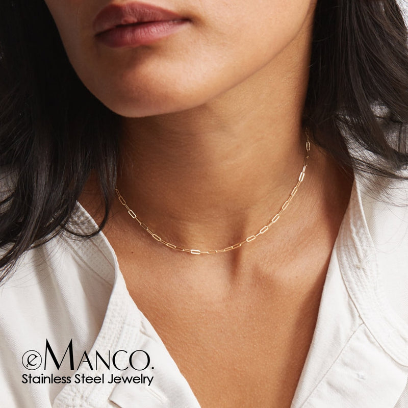 eManco gold stainless steel 316L chain necklace women chain choker for woman brand jewelry