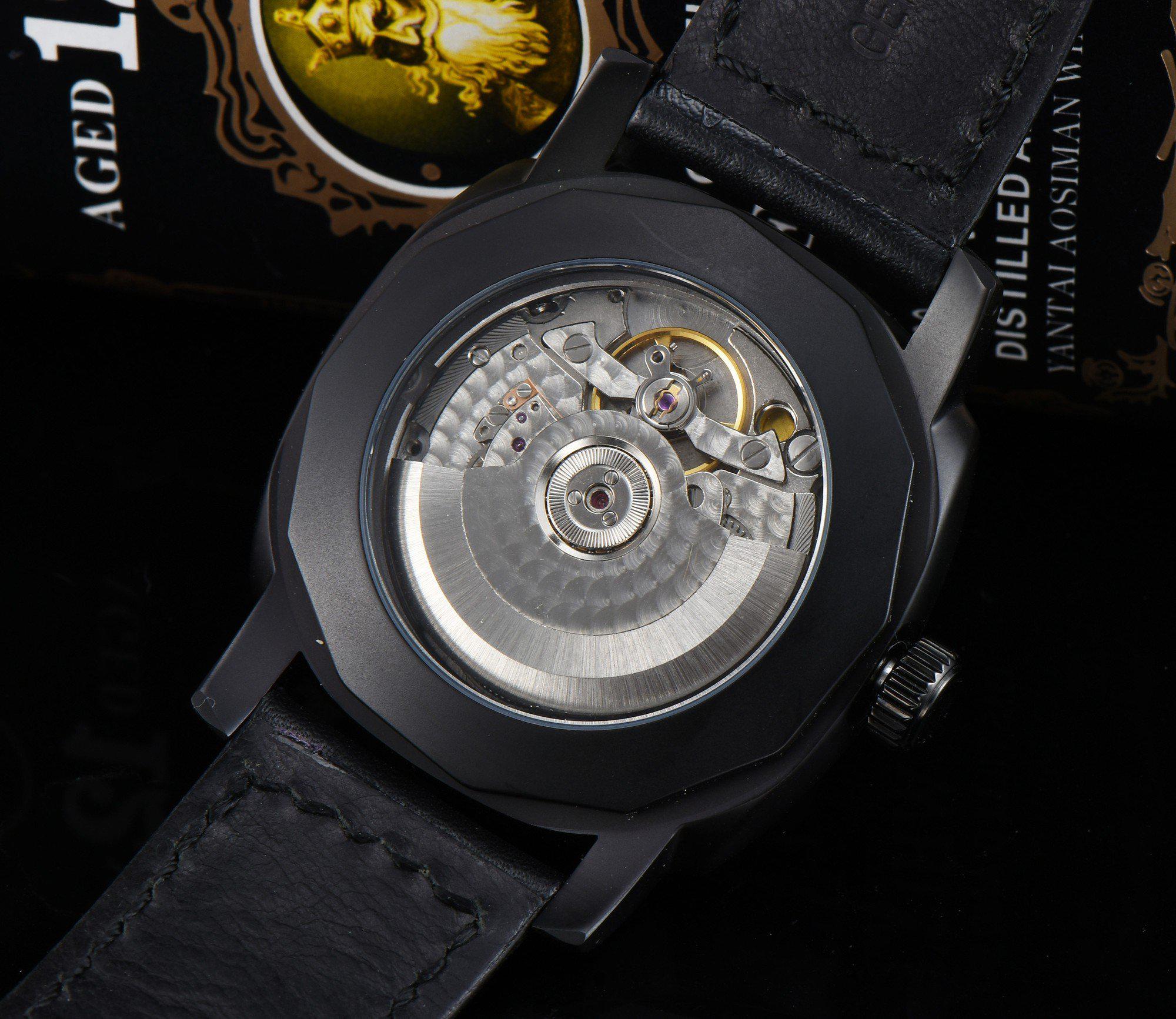 Parnis Military 44mm self-winding watch Men's leather belt Black / Popular luxury brand that suits suits / Recommended P25