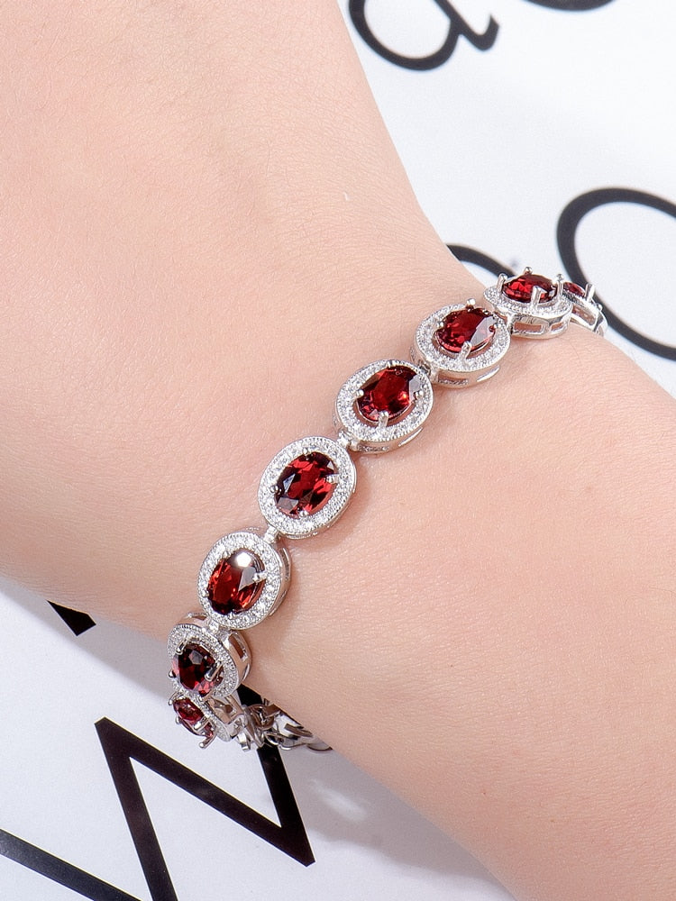 natural Garnet，red gem，925 sterling silver bracelet for women，uxury Jewelry 2020,christmas Halloween，female accessories