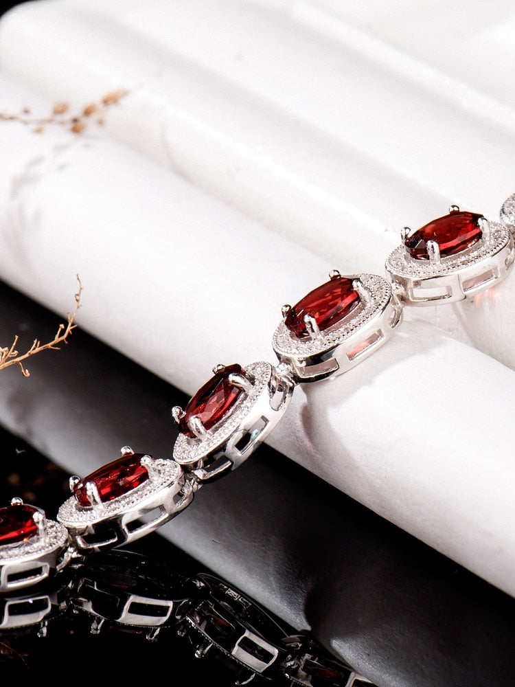 natural Garnet，red gem，925 sterling silver bracelet for women，uxury Jewelry 2020,christmas Halloween，female accessories