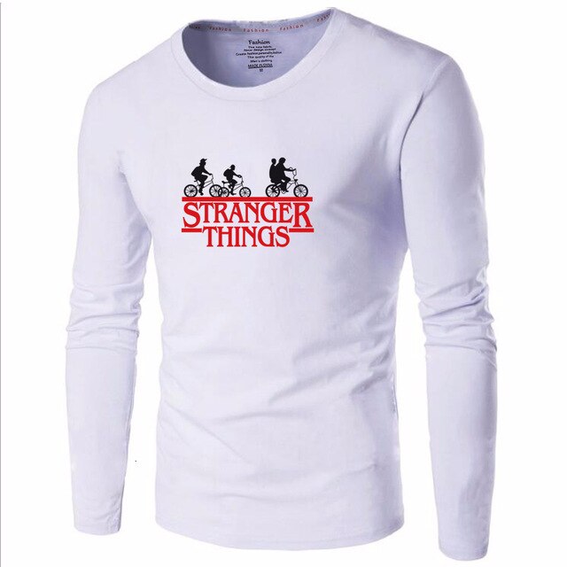one piece 2019 Fashion T shirt men Stranger Things Printed 100% Cotton Long Sleeve Slim T-shirt Male new white o-neck streetwear