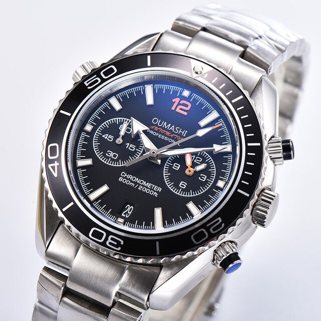 oumashi men's watch automatic SUB diving watch chronograph function quartz watch luminous waterproof