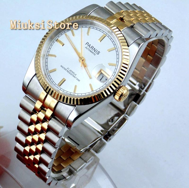 parnis 36mm top luxury watch sapphire glass  white color dial 21 Jewels miyota luminous marks automatic womens watch