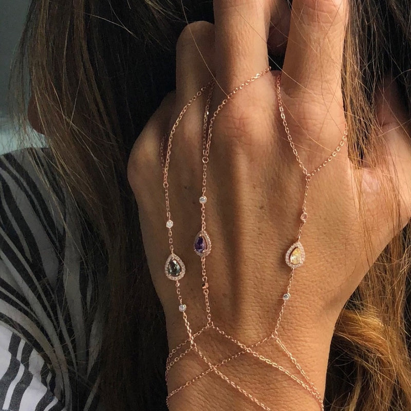 pink rose gold Slave chain Bracelet Connected Finger Palm zirconia Handlets Jewelry Layers AAA sparking cz bracelets for women