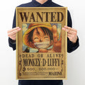 1pcs One Piece Action Figure Bounty Poster Craft Print Wall Stickers Vintage Movie Playbill Luffy Stickers One Piece Wallpaper