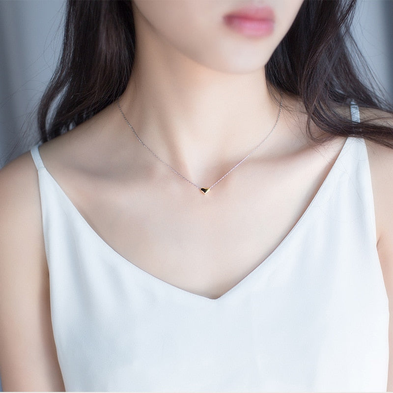 Modian Gold Color Heart Simple Tiny Fashion Chain Pendant Necklaces Classic Girls 925 Sterling Silver Jewelry For Women Gift