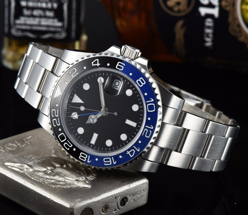 automatic watch GMT blue and black 40mm ceramics bezel sapphire glass for watch stainless steel bracelet movement A18-18