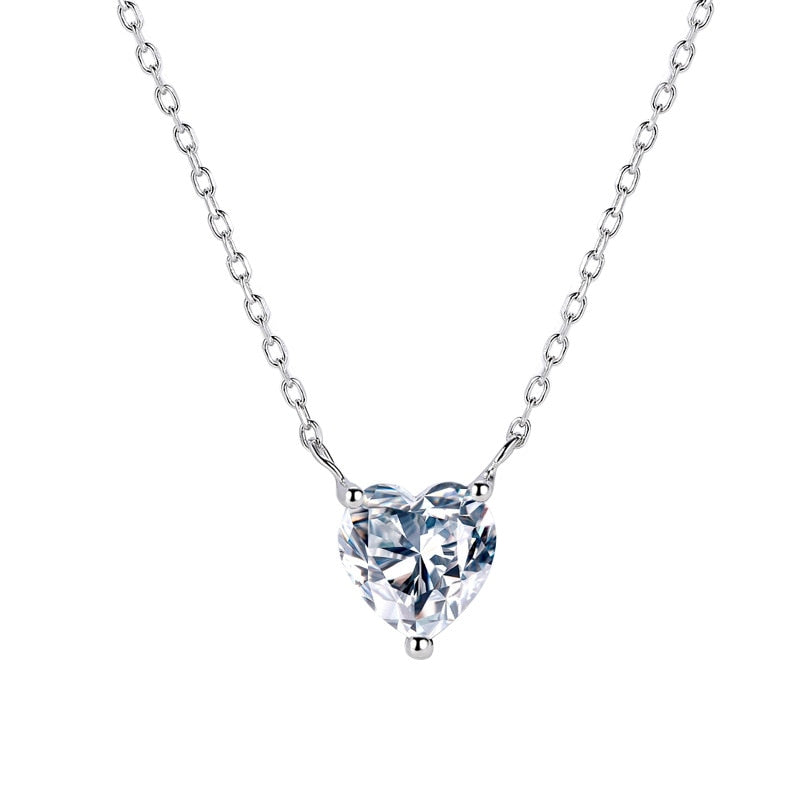 925 sterling silver Single heart cut diamond pendant charm necklace for girl Christmas gift