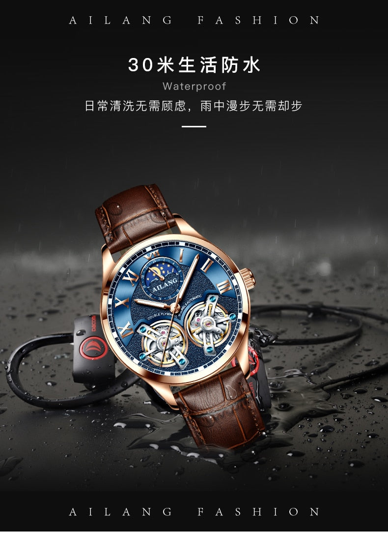 AILANG original brand men's watch luxury mechanical watch double tourbillon steel strap fashion automatic watch