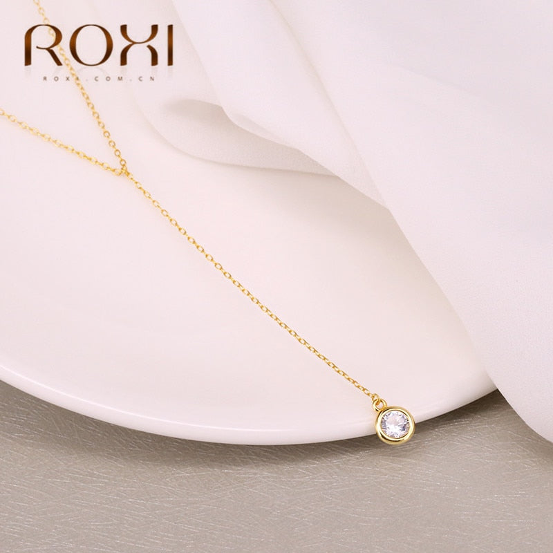 ROXI 925 Sterling Silver Necklace & Pendants For Women Round Crystal Lariat Y Necklace Statement Jewelry Clavicle Chain Necklace