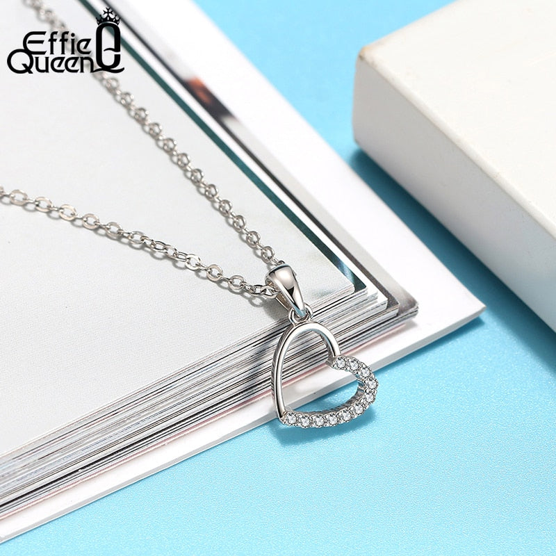 Effie Queen Silver 925 Romantic Love Pendant Necklaces with Big Hollow Heart Shape  AAAA Zircon Jewelry Woman Party Gift BN222
