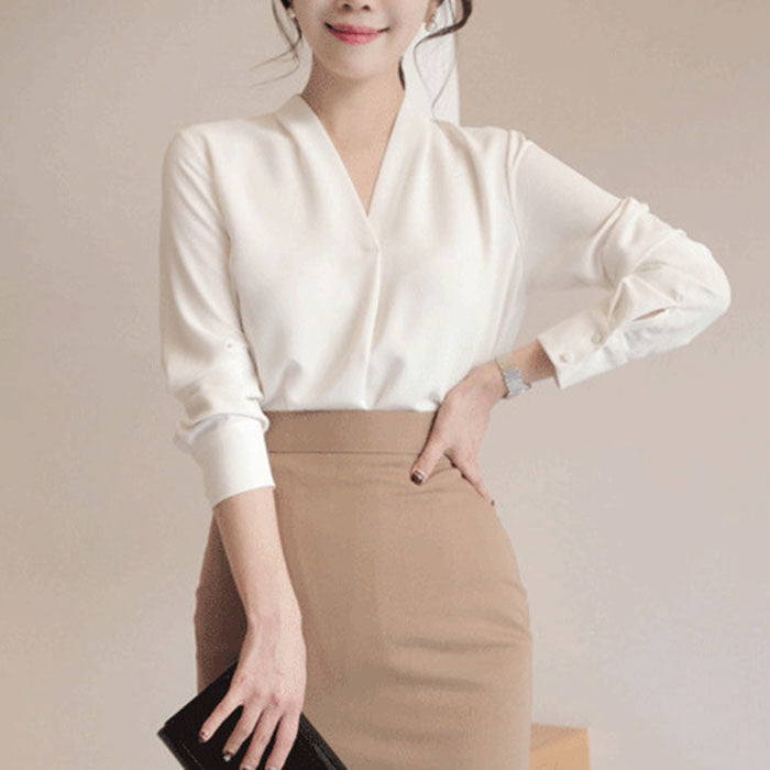 High Quality Spring Autumn Elegant White Women Tops Long Sleeve Chiffon Blouse Female Work Wear shirt