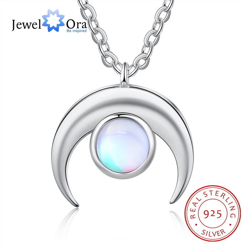 JewelOra Fashion Moon 925 Sterling Silver Necklaces & Pendants Delicate Moonstone Necklaces for Women Silver 925 Jewelry Gifts