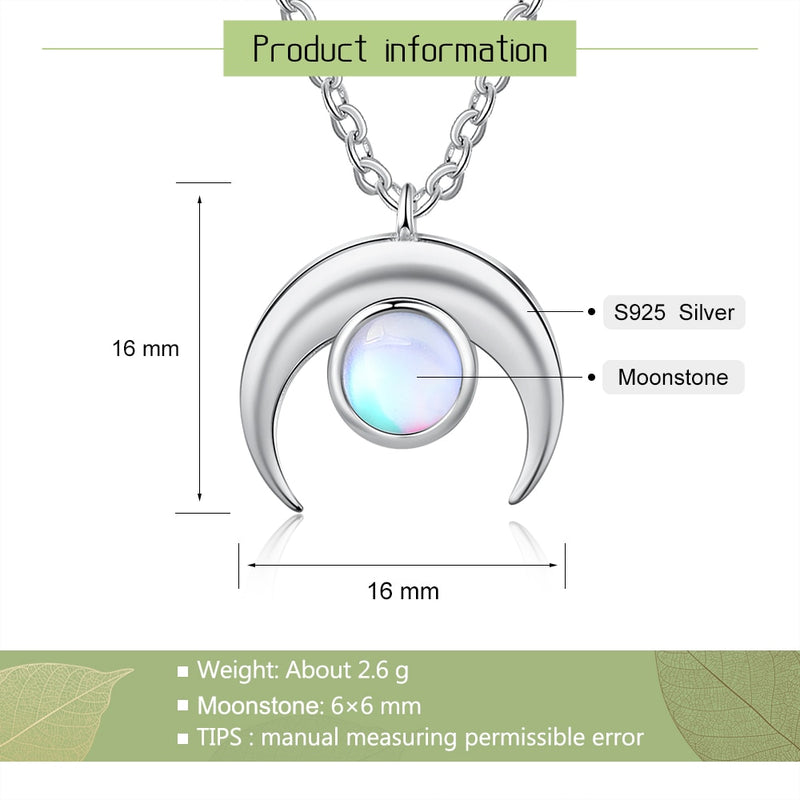 JewelOra Fashion Moon 925 Sterling Silver Necklaces & Pendants Delicate Moonstone Necklaces for Women Silver 925 Jewelry Gifts