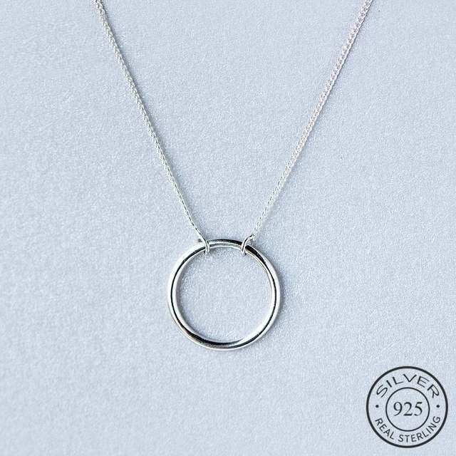 Minimalist Real 925 Sterling Silver Geometric Round Pendant Necklace 925 Sterling Silver Fashion Jewelry For Women Gift